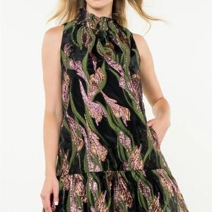 THML Black and Purple Floral Midi Dress